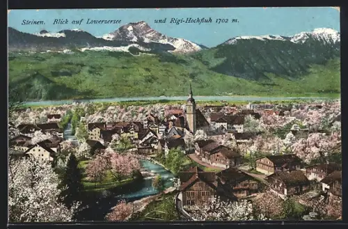 AK Steinen, Ortsansicht mit Lowerzersee und Rigi-Hochfluh