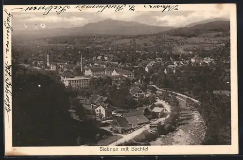AK Siebnen, Ortsansicht mit Bachtel und Strasse aus der Vogelschau