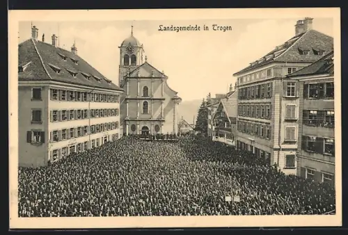 AK Trogen, Platz mit Landsgemeinde u. Kirche aus der Vogelschau