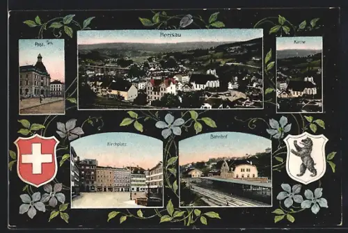 AK Herisau, Kirchplatz, Bahnhof, Kirche