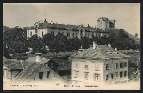 AK Herisau, Krankenhaus mit umstehenden Häusern aus der Vogelschau