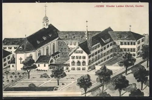 Künstler-AK Gonten, Kloster Leiden Christi aus der Vogelschau
