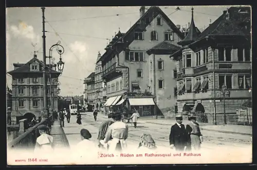 AK Zürich, Rüden am Rathausquai und Rathaus