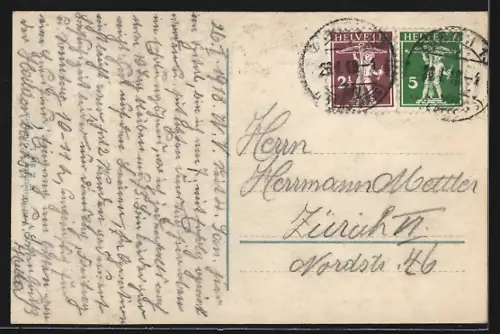 AK Zürich, Kant. Frauenklinik Rosenberg aus der Vogelschau, Mütter mit Säuglingen