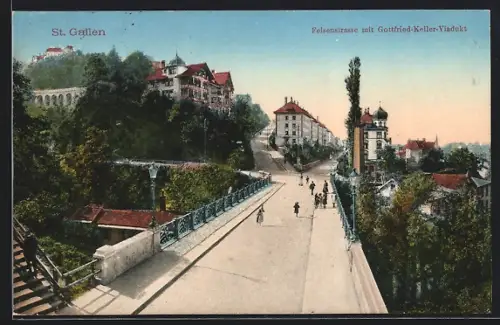 AK St. Gallen, Felsenstrasse mit Gottfried-Keller-Viadukt
