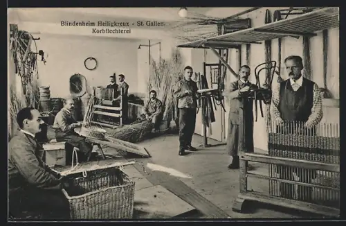 AK St. Gallen, Blindenheim Heiligkreuz, Korbflechterei