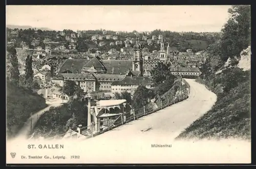 AK St. Gallen, Mühlenthal, Panorama mit Kirche