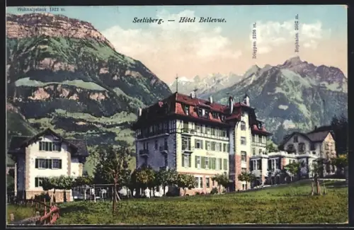 AK Seelisberg, Hotel Bellevue mit Frohnalpstock, Dieppen und Rophaien