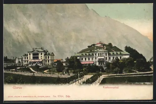 AK Glarus, Kantonsspital mit Anlagen aus der Vogelschau