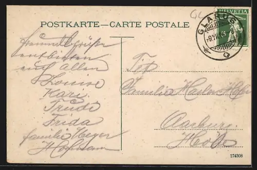 AK Glarus, Kantonsspital mit Anlagen aus der Vogelschau