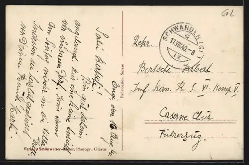 AK Engi /Glarus, Ortsansicht mit Turmgebäude und Gipfelpanorama