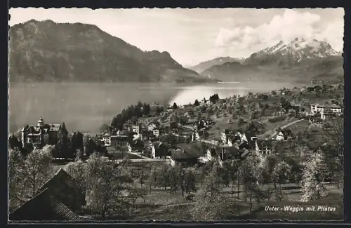 AK Weggis, Unter-Weggis, Gesamtansicht mit Wasserblick u. Oilatus