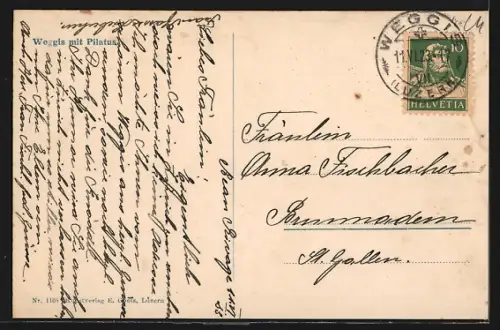 AK Weggis, Totalansicht mit Pilatus aus der Vogelschau