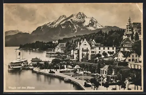 AK Weggis, Der Quai mit Pilatus
