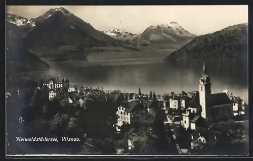 AK Vitznau /Vierwaldstätterseee, Totalansicht mit See u. Bergen aus der Vogelschau