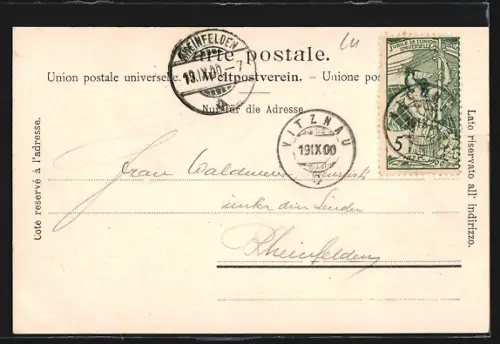 AK Vitznau, Ortsansicht mit See und Dampfschiff