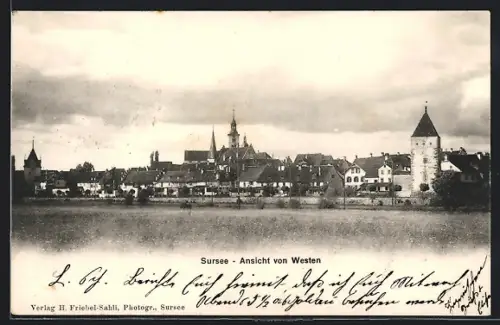 AK Sursee, Ortspanorama mit Turm von Westen