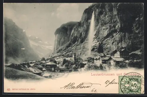 AK Lauterbrunnen, Teilansicht mit Staubbach