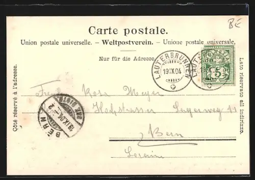 AK Lauterbrunnen, Ortspanorama mit Staubbach