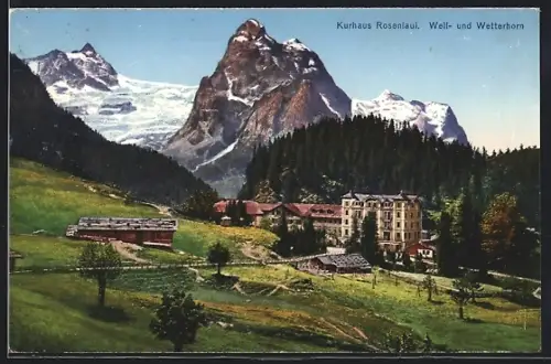 AK Rosenlaui, Kurhaus Rosenlaui mit Well- u. Wetterhorn