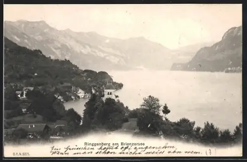 AK Ringgenberg am Brienzersee, Teilansicht mit See und Bergen