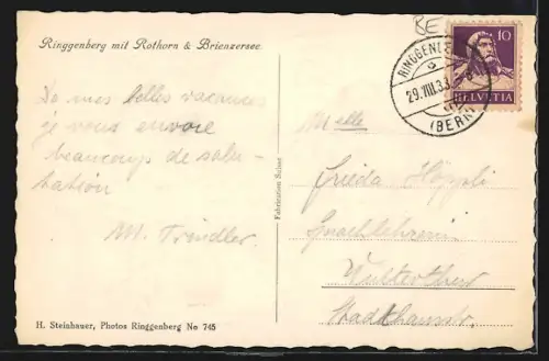 AK Ringgenberg am Brienzersee, Totalansicht mit See u. Rothorn