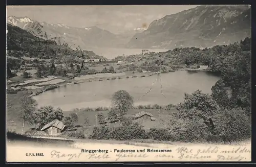 AK Ringgenberg, Ortsansicht mit Faulensee u. Brienzersee aus der Vogelschau