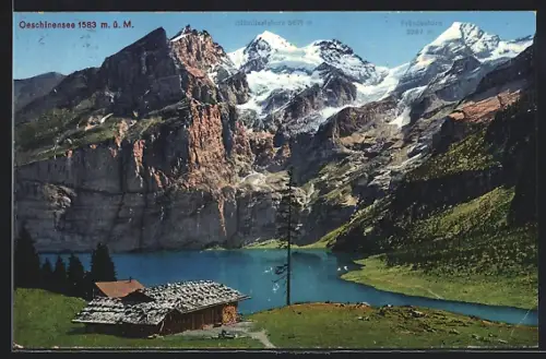 AK Oeschinensee, Panorama mit Blümlisalphorn und Fründenhorn