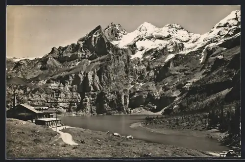 AK Oeschinensee, Blümlisalp, Hotel-Pension Oeschinensee mit Umgebung
