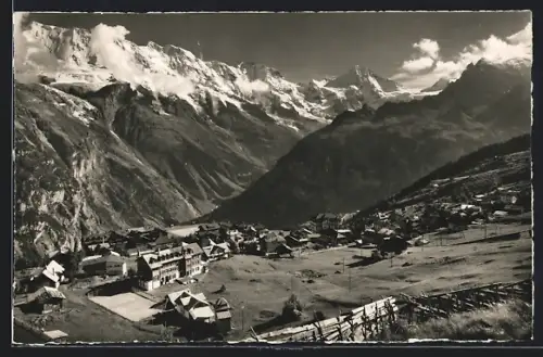 AK Mürren, Totalansicht mit Mittagshorn, Grosshorn, Breithorn, Tschingelhorn