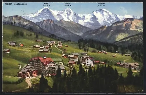 AK Beatenberg, Gesamtansicht mit Eiger, Mönch u. Jungfrau