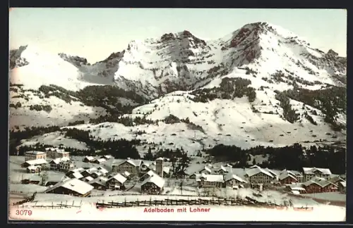 AK Adelboden, verschneites Dorf mit Bergen im Hintergrund