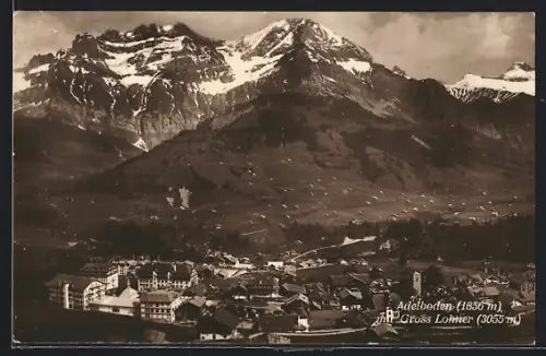 AK Adelboden, Ortsansicht mit Gross Lohner aus der Vogelschau