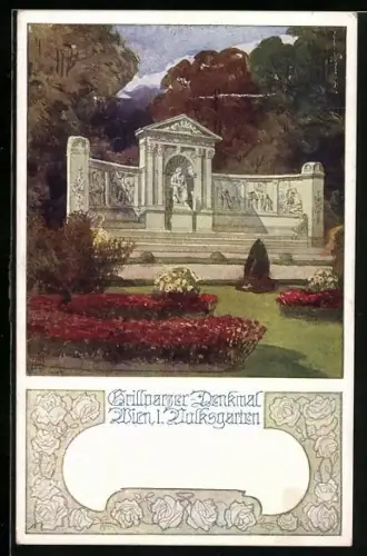 AK Deutscher Schulverein NR 814: Wien I, Grillparzer-Denkmal im Volksgarten