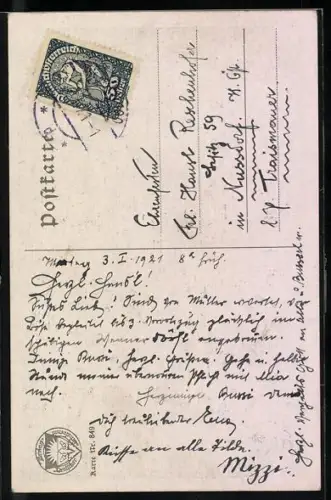 AK Deutscher Schulverein Nr. 849: Bach am Berg, Porträtbild von Franz Schubert, Lied