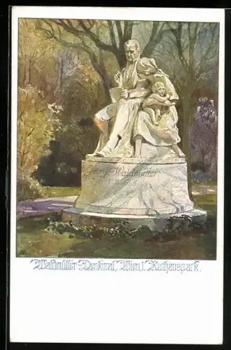 AK Deutscher Schulverein Nr. 774: Waldmüller-Denkmal im Rathauspark zu Wien