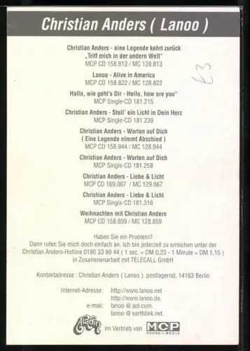 AK Musiker Christian Anders in blauem Hemd, Autograph