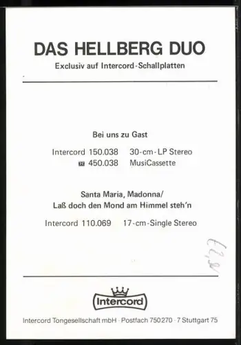 AK Musiker Hellberg Duo im Porträt mit Autograph