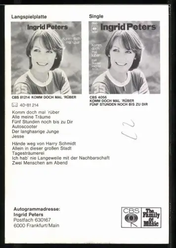 AK Musikerin Ingrid Peters lächelnd im Porträt, Autograph