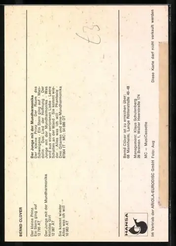 AK Musiker Bernd Clüver mit Gitarre, Autograph