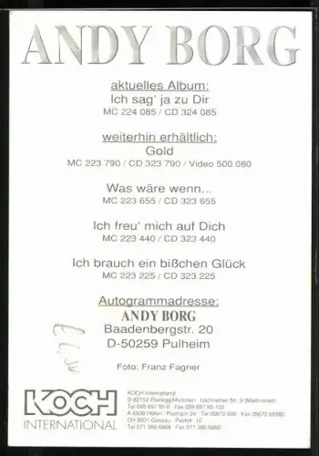 AK Musiker Andy Borg im Porträt, Autograph