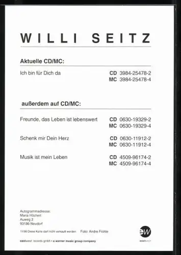 AK Musiker Willi Seitz lächelnd im Porträt, Autograph