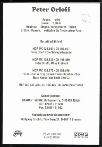 AK Musiker Peter Orloff lächelnd im Porträt, Autograph