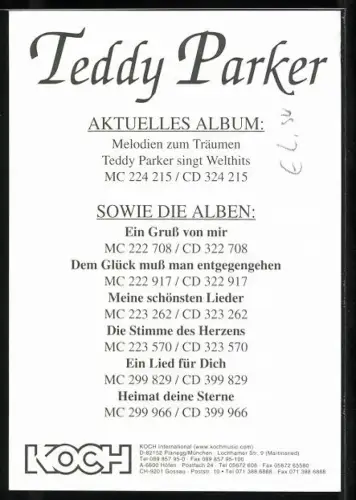 AK Musiker Teddy Parker mit Krawatte, Autograph