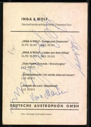 AK Musiker Inga & Wolf im Porträt, Autograph