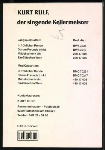 AK Musiker Kurt Rulf mit einem Korb voller Weintrauben, Autograph