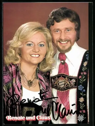 AK Musiker Renate und Claus in Tracht, Autographen