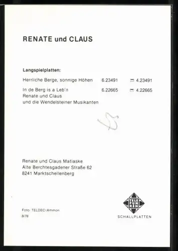 AK Musiker Renate und Claus in Tracht, Autographen