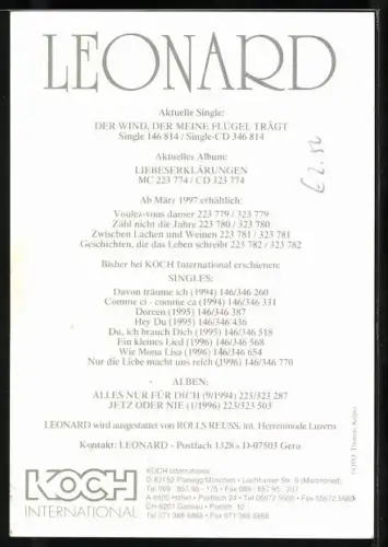 AK Musiker Leonard mit orangefarbenem Hemd, Autograph