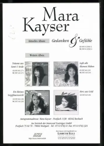 AK Musikerin Mara Kayser mit roten Rosen, Autograph